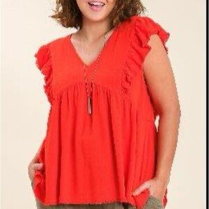 Red Ruffled Cap Sleeve Blouse UMGEE NWT